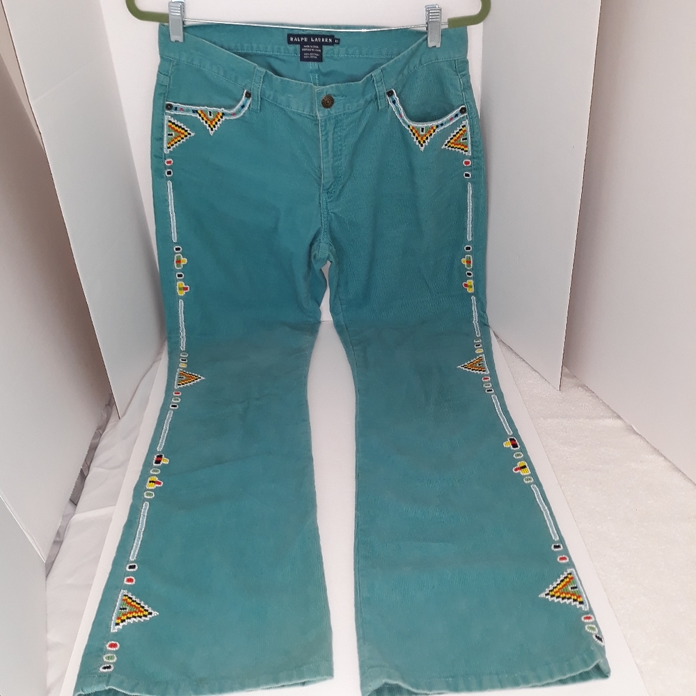 Ralph Lauren Aqua Corduroy Beaded Native Jeans